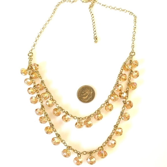 Crystal Fashion Necklace Light Peach Gold Tone 18” - Picture 2 of 7